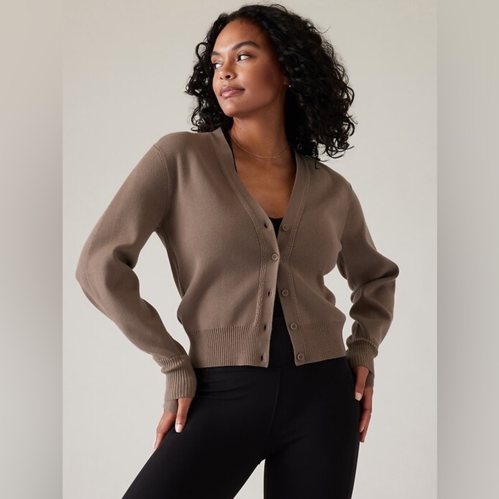 Athleta shift button front cropped cardigan brown size large
